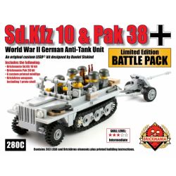 BRICKMANIA 280B non  GÓI SÚNG CHỐNG TĂNG SD.KFZ 10 BÁNH XÍCH PAK 38 bộ đồ chơi xếp lắp ráp ghép mô hình Military Army SD.KFZ 10 / PAK 38 BATTLE PACK Quân Sự Bộ Đội 363 khối