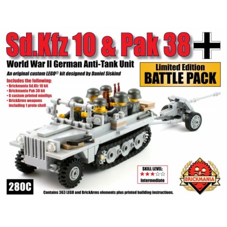 BRICKMANIA 280B non  GÓI SÚNG CHỐNG TĂNG SD.KFZ 10 BÁNH XÍCH PAK 38 bộ đồ chơi xếp lắp ráp ghép mô hình Military Army SD.KFZ 10 / PAK 38 BATTLE PACK Quân Sự Bộ Đội 363 khối