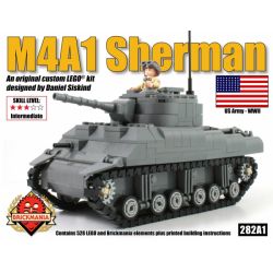 BRICKMANIA 282A1 non  XE TĂNG M4A1 SHERMAN bộ đồ chơi xếp lắp ráp ghép mô hình Military Army Quân Sự Bộ Đội 528 khối