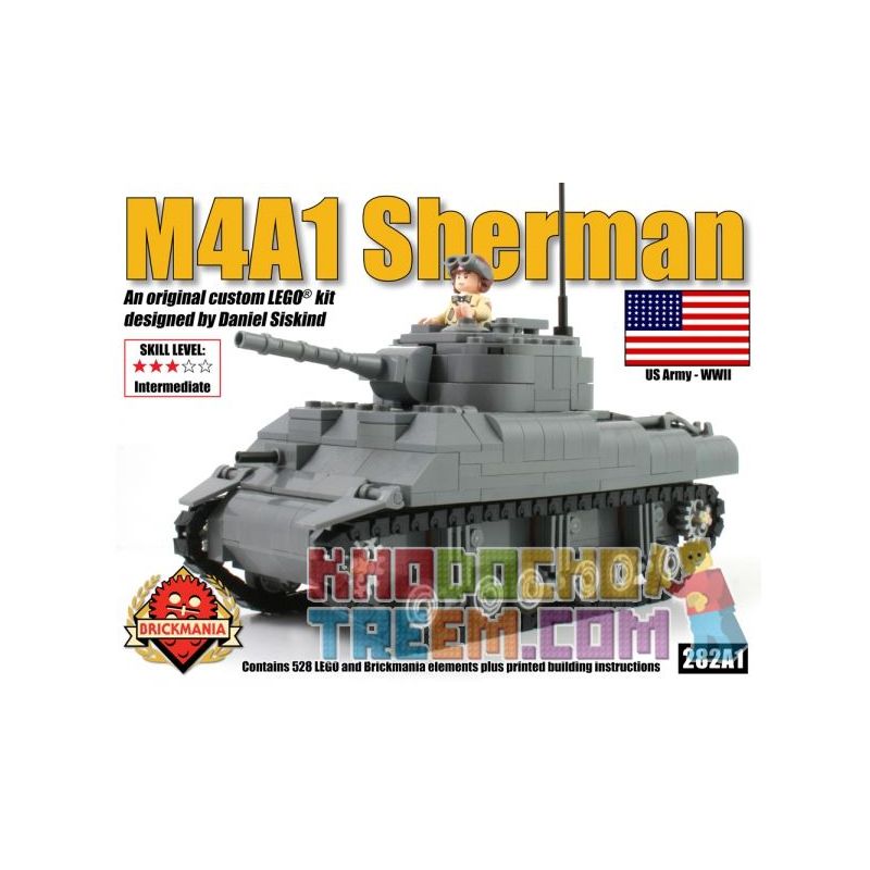 BRICKMANIA 282A1 non  XE TĂNG M4A1 SHERMAN bộ đồ chơi xếp lắp ráp ghép mô hình Military Army Quân Sự Bộ Đội 528 khối