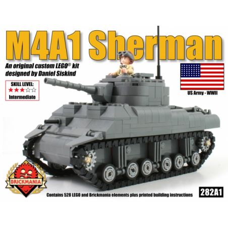 BRICKMANIA 282A1 non  XE TĂNG M4A1 SHERMAN bộ đồ chơi xếp lắp ráp ghép mô hình Military Army Quân Sự Bộ Đội 528 khối