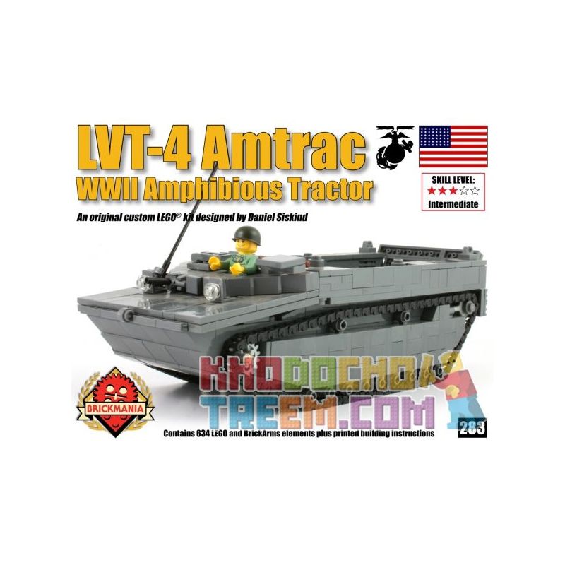 BRICKMANIA 283 non  PHƯƠNG TIỆN HẠ CÁNH ĐƯỢC THEO DÕI bộ đồ chơi xếp lắp ráp ghép mô hình Military Army LVT-4 AMTRAC Quân Sự Bộ Đội 634 khối