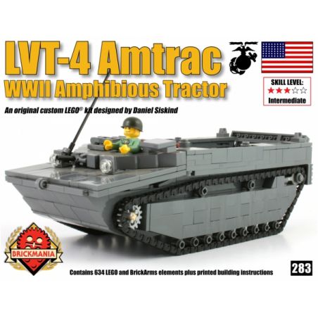BRICKMANIA 283 non  PHƯƠNG TIỆN HẠ CÁNH ĐƯỢC THEO DÕI bộ đồ chơi xếp lắp ráp ghép mô hình Military Army LVT-4 AMTRAC Quân Sự Bộ Đội 634 khối