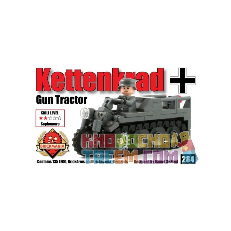 BRICKMANIA 284 non  MÁY KÉO PHÁO SDKFZ 2 bộ đồ chơi xếp lắp ráp ghép mô hình Military Army KETTENKRAD GUN TRACTOR Quân Sự Bộ Đội 135 khối