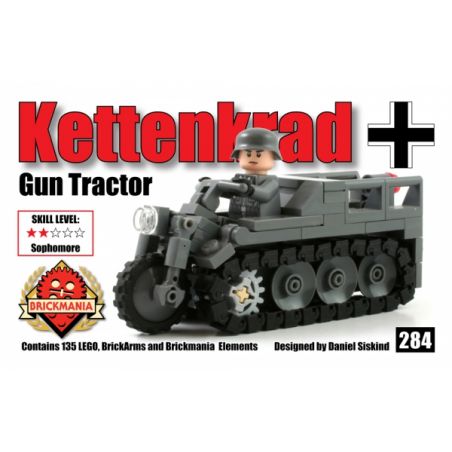 BRICKMANIA 284 non  MÁY KÉO PHÁO SDKFZ 2 bộ đồ chơi xếp lắp ráp ghép mô hình Military Army KETTENKRAD GUN TRACTOR Quân Sự Bộ Đội 135 khối