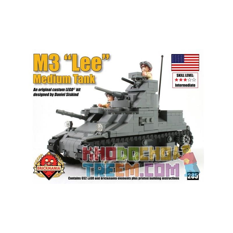 BRICKMANIA 285 non  TĂNG HẠNG TRUNG M3 "LI" bộ đồ chơi xếp lắp ráp ghép mô hình Military Army M3 LEE MEDIUM TANK Quân Sự Bộ Đội 652 khối