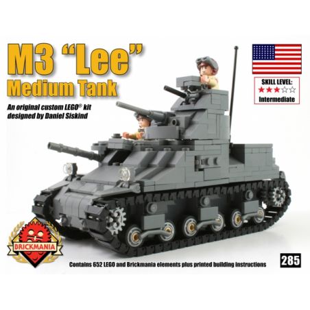 BRICKMANIA 285 non  TĂNG HẠNG TRUNG M3 "LI" bộ đồ chơi xếp lắp ráp ghép mô hình Military Army M3 LEE MEDIUM TANK Quân Sự Bộ Đội 652 khối