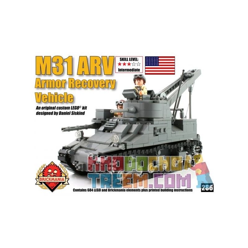 BRICKMANIA 286 non  XE CỨU HỘ BỌC THÉP bộ đồ chơi xếp lắp ráp ghép mô hình Military Army M31 ARV Quân Sự Bộ Đội 684 khối