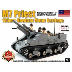BRICKMANIA 287 non  PHÁO TỰ HÀNH M7 PRIEST bộ đồ chơi xếp lắp ráp ghép mô hình Military Army Quân Sự Bộ Đội 715 khối