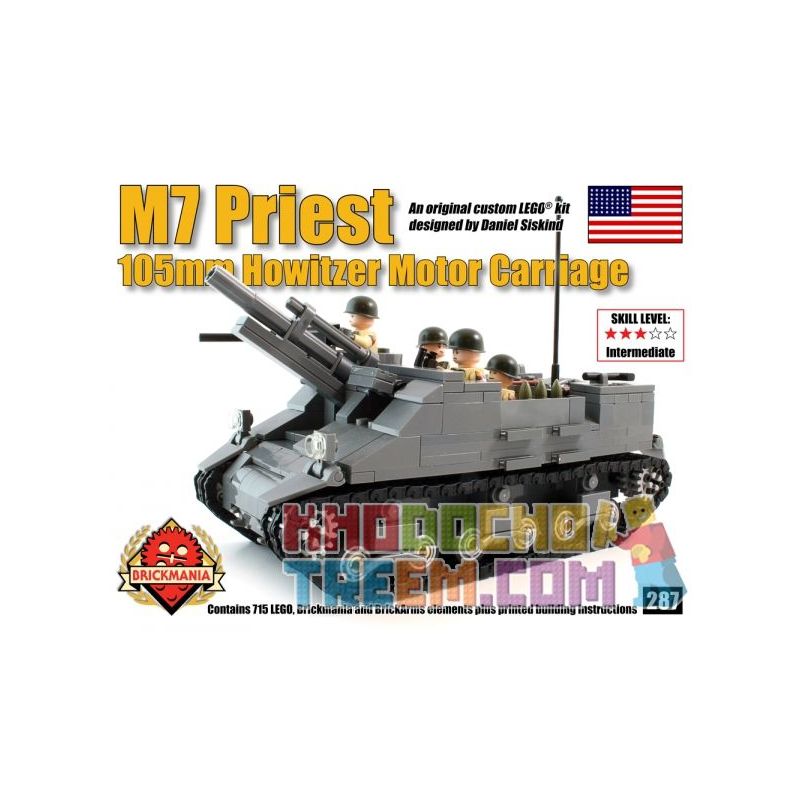 BRICKMANIA 287 non  PHÁO TỰ HÀNH M7 PRIEST bộ đồ chơi xếp lắp ráp ghép mô hình Military Army Quân Sự Bộ Đội 715 khối