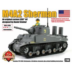 BRICKMANIA 288 non  XE TĂNG M4A2 SHERMAN bộ đồ chơi xếp lắp ráp ghép mô hình Military Army M4A2 SHERMAN  Quân Sự Bộ Đội 411 khối
