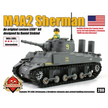 BRICKMANIA 288 non  XE TĂNG M4A2 SHERMAN bộ đồ chơi xếp lắp ráp ghép mô hình Military Army M4A2 SHERMAN  Quân Sự Bộ Đội 411 khối