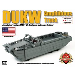 BRICKMANIA 289 non  XE BỌC THÉP LỘI NƯỚC DUKW bộ đồ chơi xếp lắp ráp ghép mô hình Military Army DUKW AMPHIBIOUS TRUCK Quân Sự Bộ Đội 411 khối