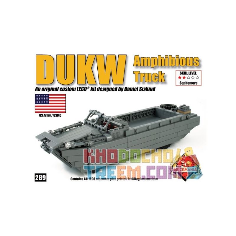 BRICKMANIA 289 non  XE BỌC THÉP LỘI NƯỚC DUKW bộ đồ chơi xếp lắp ráp ghép mô hình Military Army DUKW AMPHIBIOUS TRUCK Quân Sự Bộ Đội 411 khối