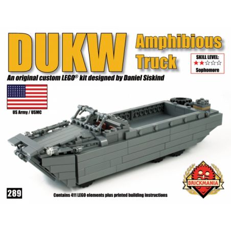 BRICKMANIA 289 non  XE BỌC THÉP LỘI NƯỚC DUKW bộ đồ chơi xếp lắp ráp ghép mô hình Military Army DUKW AMPHIBIOUS TRUCK Quân Sự Bộ Đội 411 khối