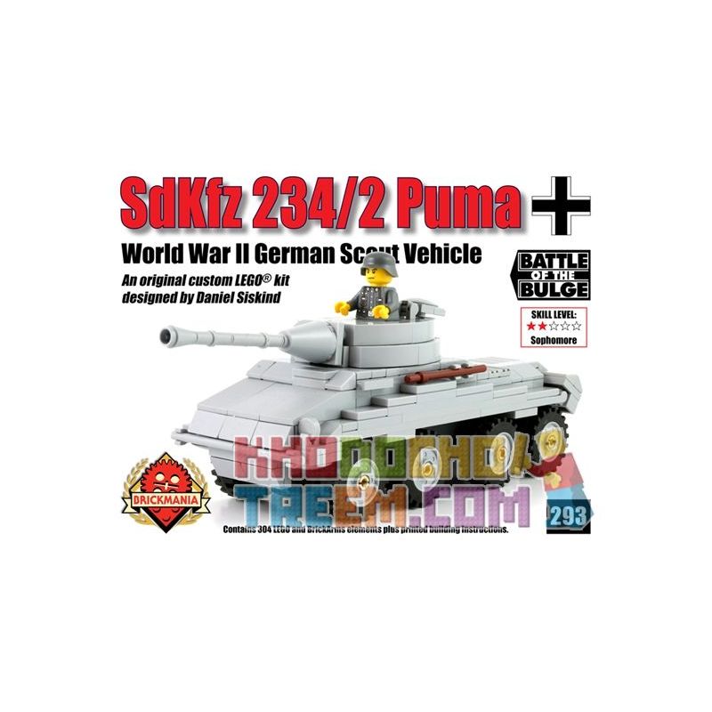 BRICKMANIA 293 non  XE BỌC THÉP SDKFZ 234 bộ đồ chơi xếp lắp ráp ghép mô hình Military Army SDKFZ234/2 PUMA Quân Sự Bộ Đội 304 khối
