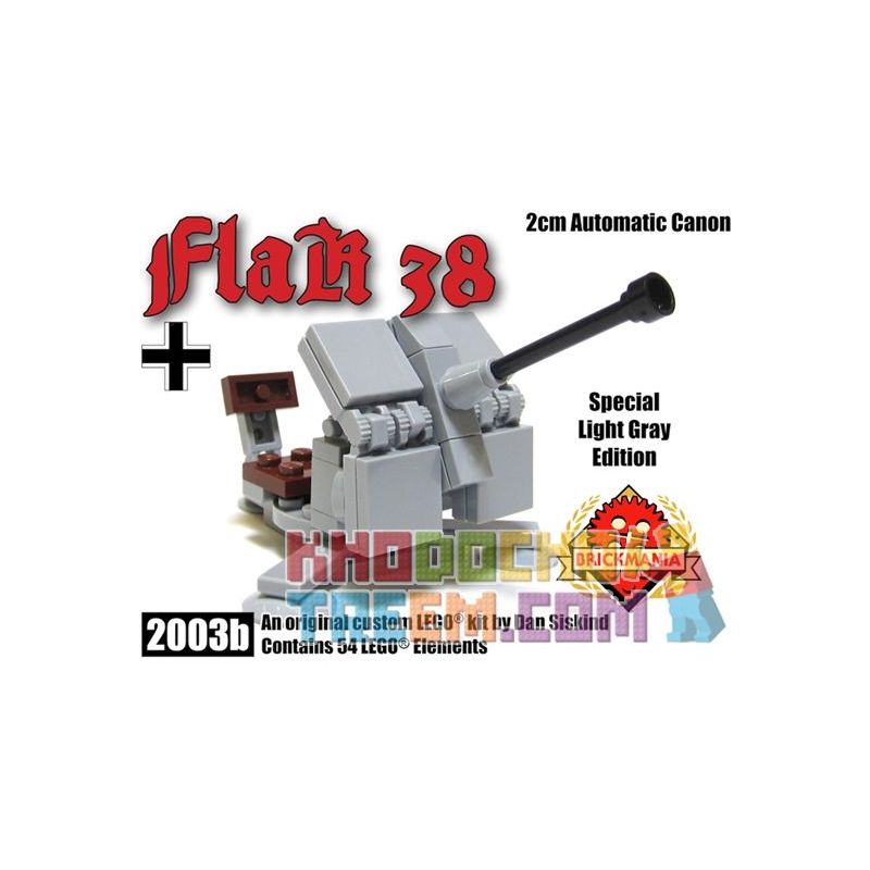 BRICKMANIA 2003B non  LOẠI 38 PHÁO 2 CM-XÁM NHẠT bộ đồ chơi xếp lắp ráp ghép mô hình Military Army FLAK 38 2CM AUTOMATIC CANNON – LIGHT GRAY Quân Sự Bộ Đội 54 khối