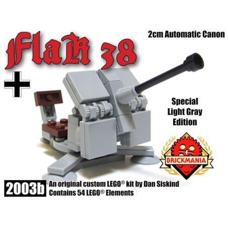 BRICKMANIA 2003B non  LOẠI 38 PHÁO 2 CM-XÁM NHẠT bộ đồ chơi xếp lắp ráp ghép mô hình Military Army FLAK 38 2CM AUTOMATIC CANNON – LIGHT GRAY Quân Sự Bộ Đội 54 khối