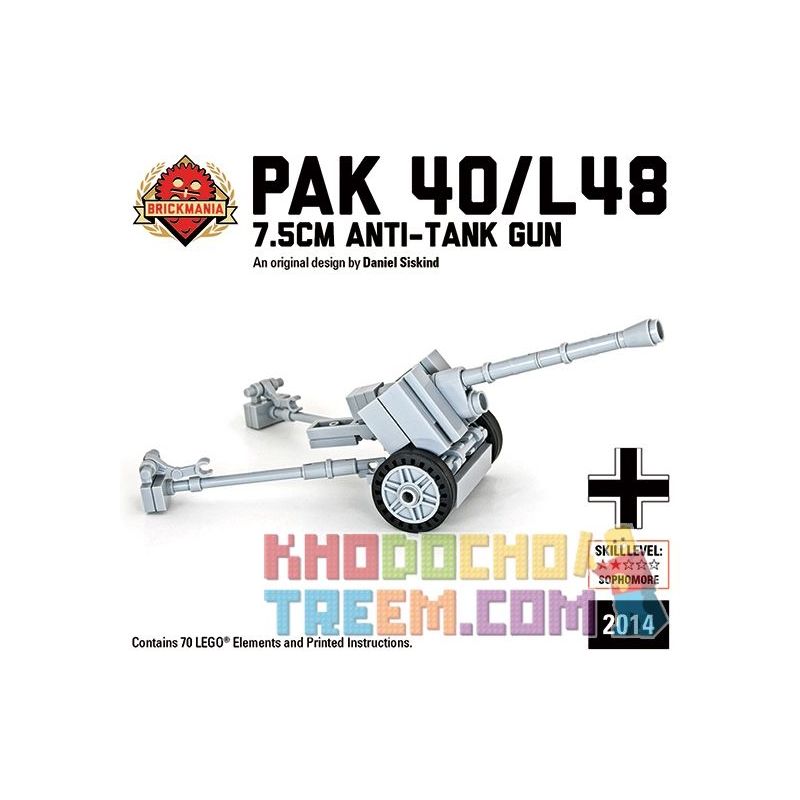 BRICKMANIA 2014 non  SÚNG CHỐNG TĂNG PAK 40 L48 bộ đồ chơi xếp lắp ráp ghép mô hình Military Army PAK 40/L48 ANTI-TANK GUN Quân Sự Bộ Đội 70 khối