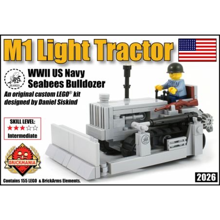 BRICKMANIA 2026 non  MÁY KÉO HẠNG NHẸ M1 bộ đồ chơi xếp lắp ráp ghép mô hình Military Army M1 LIGHT TRACTOR US NAVY SEABEES BULLDOZER Quân Sự Bộ Đội 155 khối