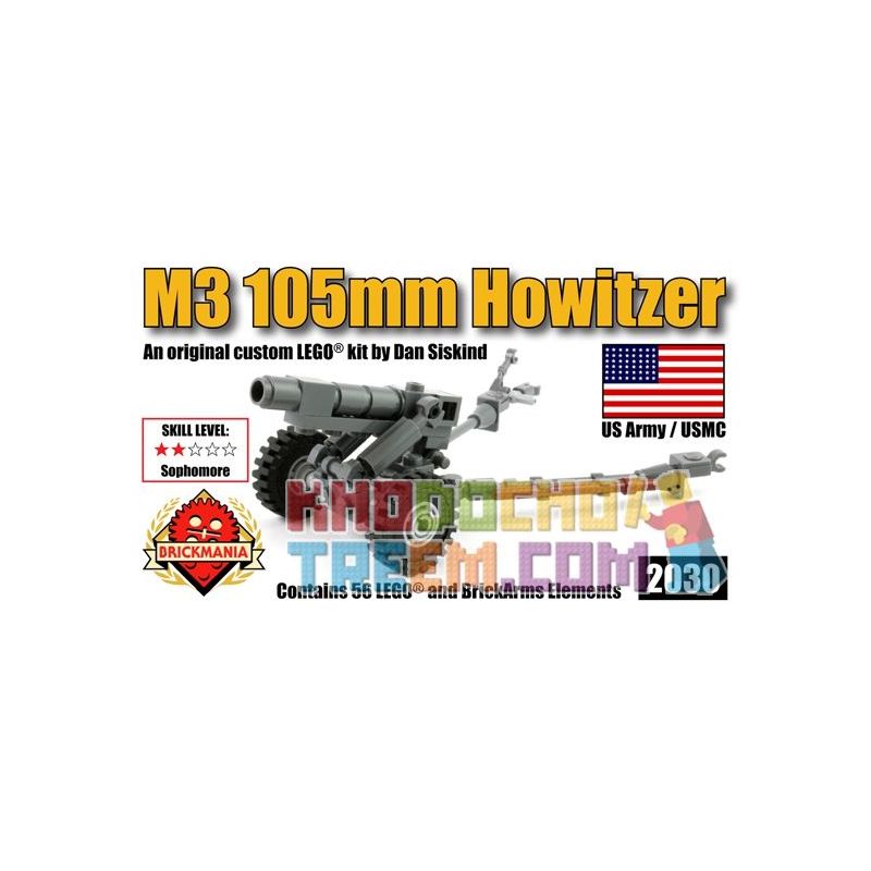 BRICKMANIA 2030 non  LỰU PHÁO M3 105MM bộ đồ chơi xếp lắp ráp ghép mô hình Military Army M3 105MM HOWITZER Quân Sự Bộ Đội 56 khối