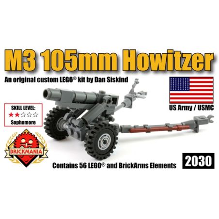 BRICKMANIA 2030 non  LỰU PHÁO M3 105MM bộ đồ chơi xếp lắp ráp ghép mô hình Military Army M3 105MM HOWITZER Quân Sự Bộ Đội 56 khối