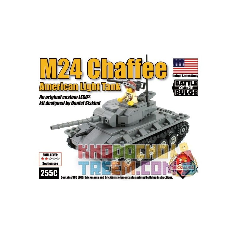 BRICKMANIA 255C non  TĂNG HẠNG NHẸ M24 XIAFEI bộ đồ chơi xếp lắp ráp ghép mô hình Military Army M24 CHAFFEE LIGHT TANK  Quân Sự Bộ Đội 385 khối