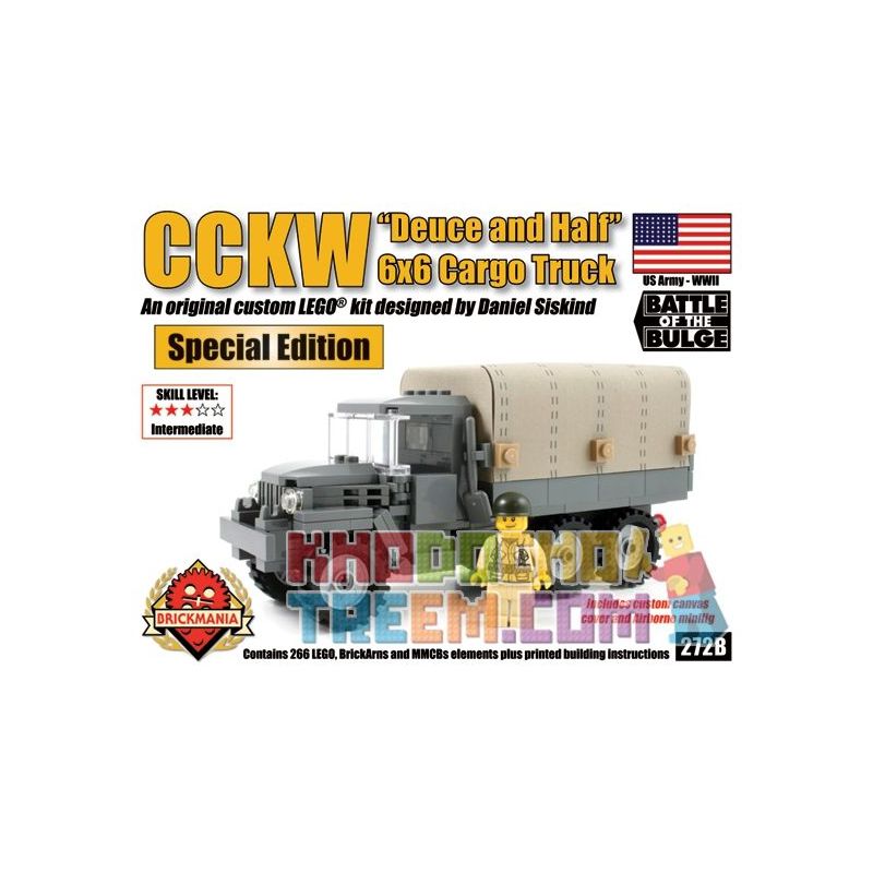 BRICKMANIA 272B non  XE TẢI CCKW 6 × bộ đồ chơi xếp lắp ráp ghép mô hình Military Army CCKW “DEUCE AND HALF” 6×6 CARGO TRUCK (HARD TOP) Quân Sự Bộ Đội 266 khối