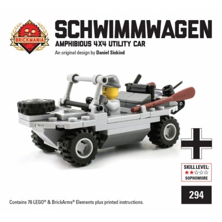 BRICKMANIA 294 non  XE LỘI NƯỚC VW166 bộ đồ chơi xếp lắp ráp ghép mô hình Military Army SCHWIMMWAGEN Quân Sự Bộ Đội 76 khối