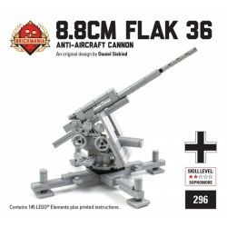BRICKMANIA 296 non  36 SÚNG PHÒNG KHÔNG LOẠI 8 8CM bộ đồ chơi xếp lắp ráp ghép mô hình Military Army 8.8CM FLAK 36 ANTI-AIRCRAFT CANNON Quân Sự Bộ Đội 145 khối
