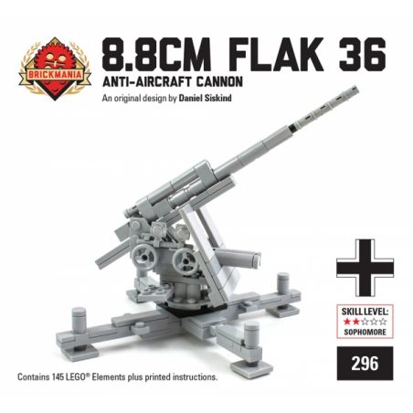 BRICKMANIA 296 non  36 SÚNG PHÒNG KHÔNG LOẠI 8 8CM bộ đồ chơi xếp lắp ráp ghép mô hình Military Army 8.8CM FLAK 36 ANTI-AIRCRAFT CANNON Quân Sự Bộ Đội 145 khối