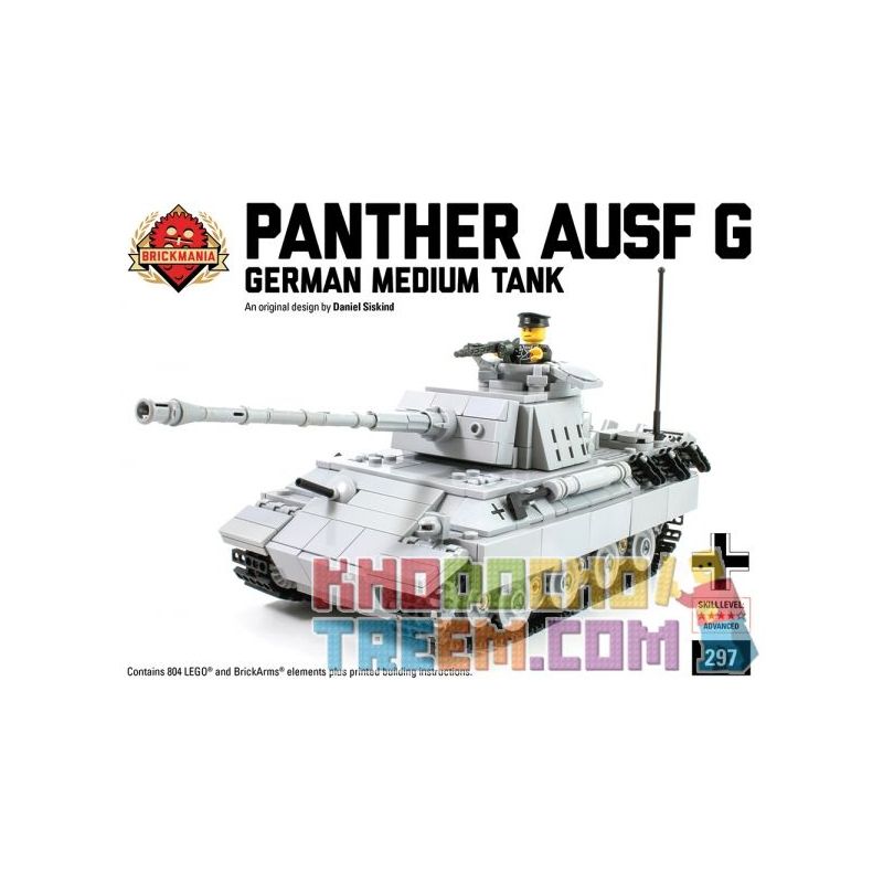 BRICKMANIA 297 non  TANK LEOPARD LOẠI H bộ đồ chơi xếp lắp ráp ghép mô hình Military Army PANTHER AUSF Quân Sự Bộ Đội 804 khối