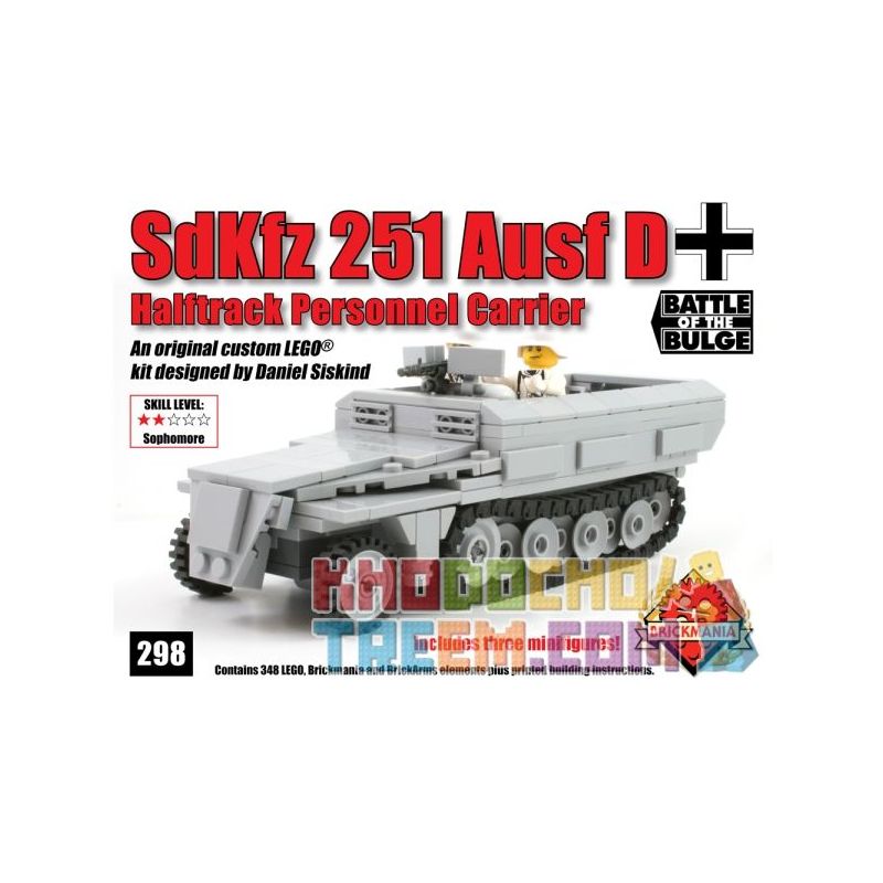 BRICKMANIA 298 non  XE BÁN TẢI SDKFZ 251 bộ đồ chơi xếp lắp ráp ghép mô hình Military Army SDKFZ 251 AUSF HALFTRACK PERSONNEL CARRIER Quân Sự Bộ Đội 348 khối