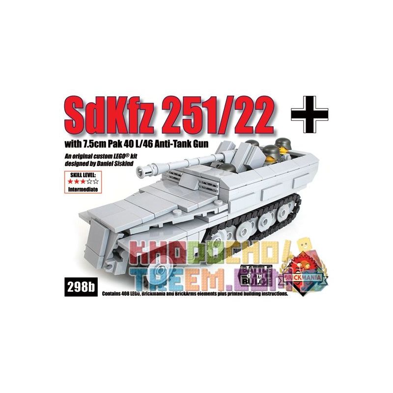 BRICKMANIA 298B non  XE BÁN TẢI SDKFZ 251 22 bộ đồ chơi xếp lắp ráp ghép mô hình Military Army SDKFZ 251/22 Quân Sự Bộ Đội 408 khối