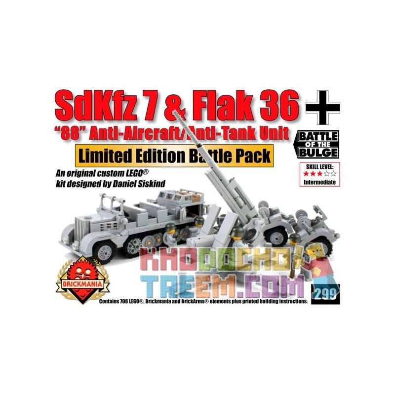 BRICKMANIA 299 non  XE NỬA BÁNH XÍCH SDKFZ VÀ BỘ CHIẾN ĐẤU SÚNG PHÒNG KHÔNG KIỂU 36 bộ đồ chơi xếp lắp ráp ghép mô hình Military Army SDKFZ 7 & FLAK 36 BATTLE PACK Quân Sự Bộ Đội 708 khối