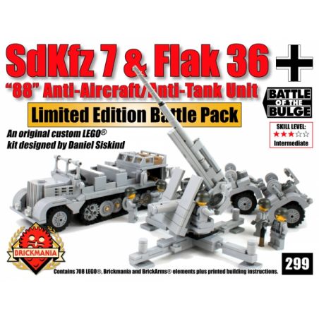 BRICKMANIA 299 non  XE NỬA BÁNH XÍCH SDKFZ VÀ BỘ CHIẾN ĐẤU SÚNG PHÒNG KHÔNG KIỂU 36 bộ đồ chơi xếp lắp ráp ghép mô hình Military Army SDKFZ 7 & FLAK 36 BATTLE PACK Quân Sự Bộ Đội 708 khối