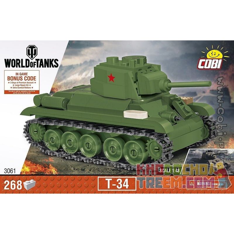 COBI 3061 non  XE TĂNG T-34 bộ đồ chơi xếp lắp ráp ghép mô hình Military Army Quân Sự Bộ Đội 268 khối