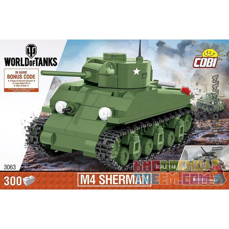 COBI 3063 non  XE TĂNG M4 SHERMAN bộ đồ chơi xếp lắp ráp ghép mô hình Military Army Quân Sự Bộ Đội 300 khối