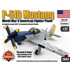 BRICKMANIA 2042 non  MÁY BAY CHIẾN ĐẤU P-51D MUSTANG bộ đồ chơi xếp lắp ráp ghép mô hình Military Army P-51D MUSTANG “BLUE NOSE” Quân Sự Bộ Đội 350 khối