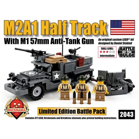 BRICKMANIA 2043 non  XE NỬA BÁNH XÍCH M2A1 VÀ SÚNG CHỐNG TĂNG M1 57MM bộ đồ chơi xếp lắp ráp ghép mô hình Military Army M2A1 HALFTRACK WITH M1 57MM ANTI-TANK GUN Quân Sự Bộ Đội 477 khối
