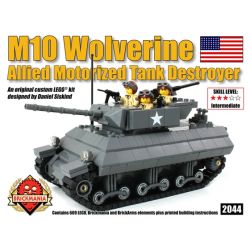 BRICKMANIA 2044 non  PHÁO CHỐNG TĂNG M10 bộ đồ chơi xếp lắp ráp ghép mô hình Military Army M-10 WOLVERINE Quân Sự Bộ Đội 669 khối