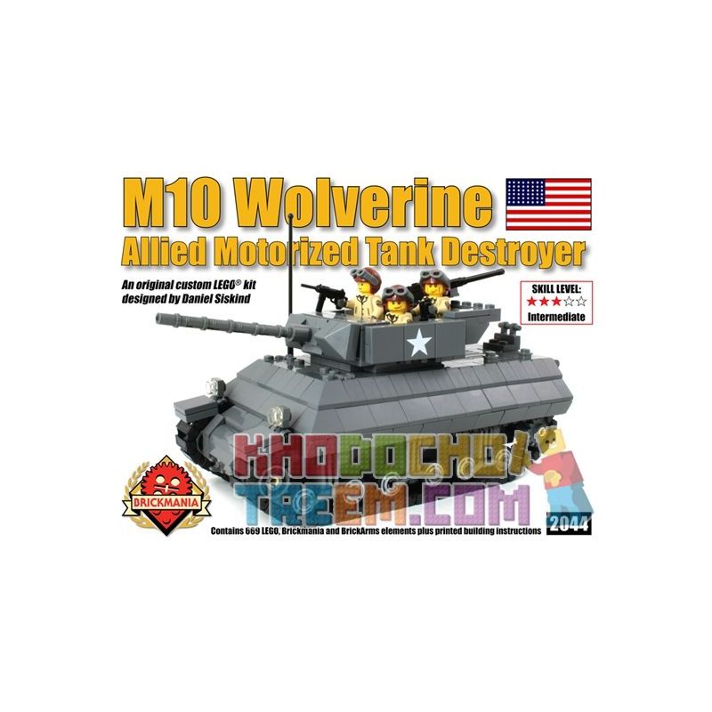 BRICKMANIA 2044 non  PHÁO CHỐNG TĂNG M10 bộ đồ chơi xếp lắp ráp ghép mô hình Military Army M-10 WOLVERINE Quân Sự Bộ Đội 669 khối