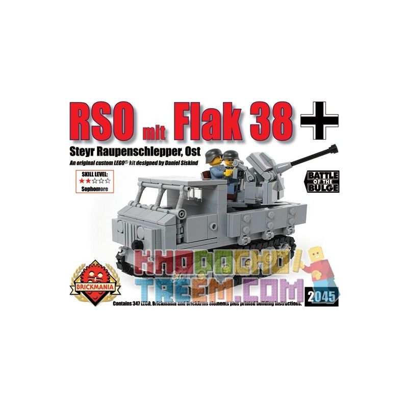 BRICKMANIA 2045 non  MÁY KÉO RSO VÀ PHÁO PHÒNG KHÔNG KIỂU 38 bộ đồ chơi xếp lắp ráp ghép mô hình Military Army RSO MIT FLAK 38 Quân Sự Bộ Đội 347 khối