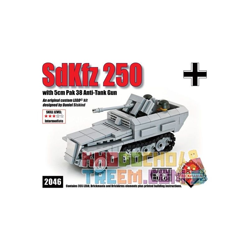 BRICKMANIA 2046 non  XE BÁN TẢI SD.KFZ. 250 VÀ SÚNG PHÒNG KHÔNG LOẠI 38 bộ đồ chơi xếp lắp ráp ghép mô hình Military Army SDKFZ 250 LANG MIT PAK 38 (“PAKWAGEN”) Quân Sự Bộ Đội 355 khối