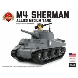 BRICKMANIA 2048 non  BỘ ĐỒ CHƠI  TÙY CHỈNH XE TĂNG HẠNG NẶNG M4 SHERMAN-ALLIED bộ đồ chơi xếp lắp ráp ghép mô hình Military Army M4 SHERMAN - ALLIED MEDIUM TANK -CUSTOM  KIT Quân Sự Bộ Đội 535 khối