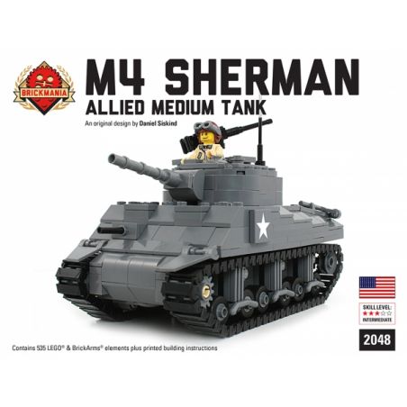 BRICKMANIA 2048 non  BỘ ĐỒ CHƠI  TÙY CHỈNH XE TĂNG HẠNG NẶNG M4 SHERMAN-ALLIED bộ đồ chơi xếp lắp ráp ghép mô hình Military Army M4 SHERMAN - ALLIED MEDIUM TANK -CUSTOM  KIT Quân Sự Bộ Đội 535 khối
