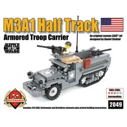 BRICKMANIA 2049 non  XE NỬA BÁNH XÍCH M3A1 bộ đồ chơi xếp lắp ráp ghép mô hình Military Army M3A1 HALF TRACK ARMORED TROOP CARRIER Quân Sự Bộ Đội 415 khối