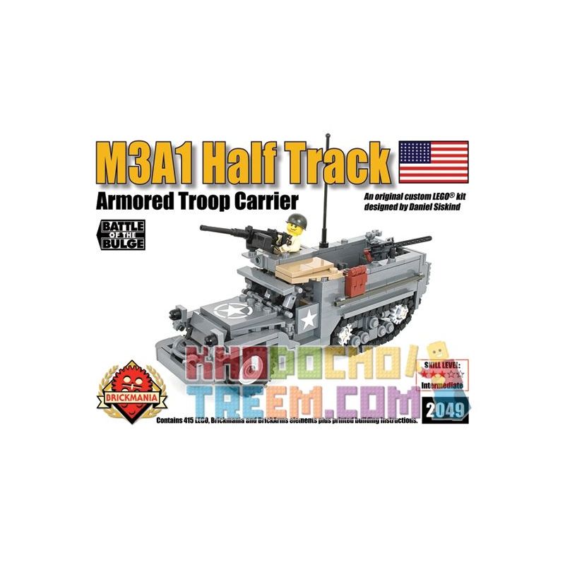 BRICKMANIA 2049 non  XE NỬA BÁNH XÍCH M3A1 bộ đồ chơi xếp lắp ráp ghép mô hình Military Army M3A1 HALF TRACK ARMORED TROOP CARRIER Quân Sự Bộ Đội 415 khối