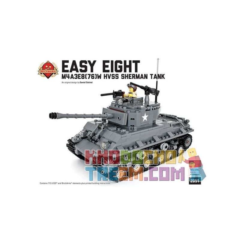 BRICKMANIA 2051 non  BỘ XE TĂNG SHERMAN EIGHT-M4A3E8 (76) W EASY bộ đồ chơi xếp lắp ráp ghép mô hình Military Army EASY EIGHT - M4A3E8(76)W SHERMAN TANK KIT Quân Sự Bộ Đội 713 khối