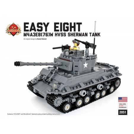 BRICKMANIA 2051 non  BỘ XE TĂNG SHERMAN EIGHT-M4A3E8 (76) W EASY bộ đồ chơi xếp lắp ráp ghép mô hình Military Army EASY EIGHT - M4A3E8(76)W SHERMAN TANK KIT Quân Sự Bộ Đội 713 khối
